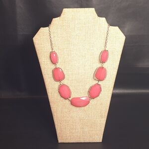 Women's Pink/Silver Tone‎ Necklace Acrylic Stones 10.5 in + 3 of extension